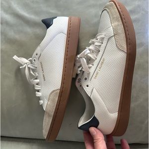 Saint Laurent YSL sneakers. White with blue and red accents. Size 37